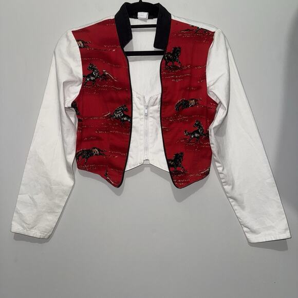 Vintage Cropped RoughRider Zip Front Sweetheart Cut Y2K Western Shirt Horses SM - Picture 2 of 8